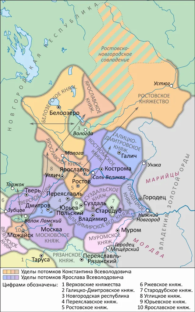 Карта княжеств Северо-Восточной Руси в XIII веке с Белозерским княжеством